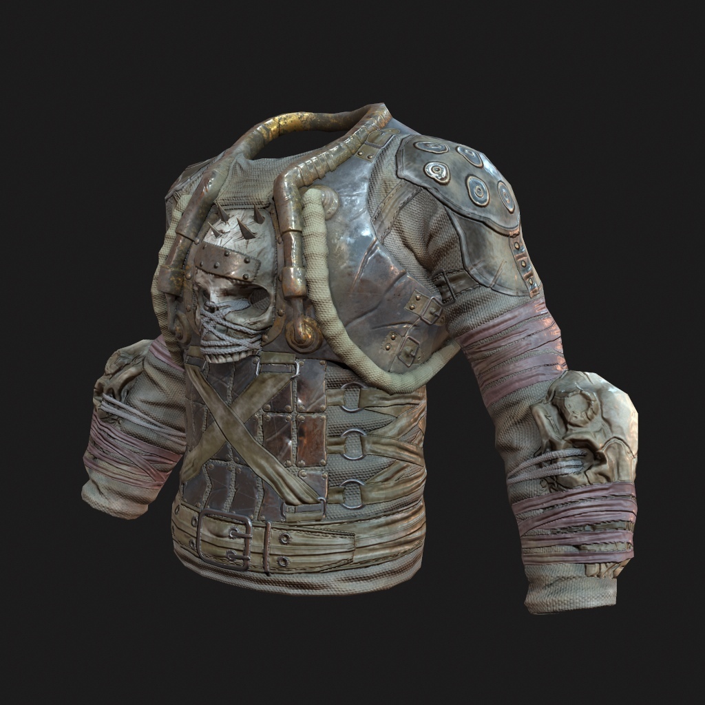 Self-made armor of skulls and debris