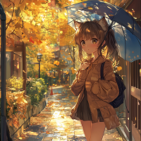 Catgirl Waifu With Umbrella